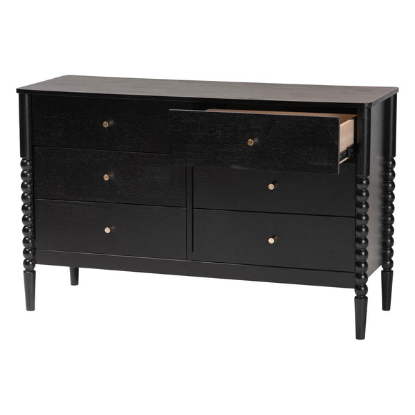 Baxton Studio Baxton Studio Lucera Mid-Century 6-Drawer Dresser with Elegant Bobbin Detailing for Stylish Storage Black MG9011-Black-6DW-Dresser
