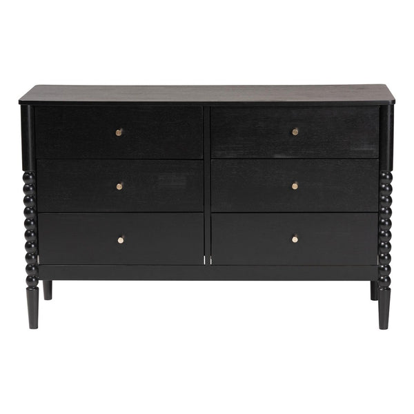 Baxton Studio Baxton Studio Lucera Mid-Century 6-Drawer Dresser with Elegant Bobbin Detailing for Stylish Storage Black MG9011-Black-6DW-Dresser