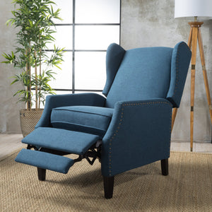English Elm Christopher Knight Home® - Pushback Recliner Chair with Nailhead Trim and Wingback Design, Plush Fabric Comfort for Living Rooms Navy Blue 60760.00DBL