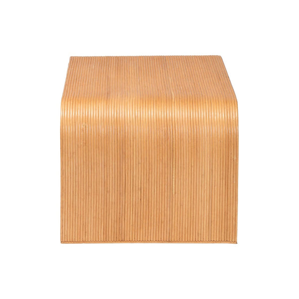 Baxton Studio bali Bali Guevara Bohemian Fluted Rattan Coffee Table - Handcrafted Mahogany, Coastal Charm, Fully Assembled Waterfall-Light Honey-Rattan-CT