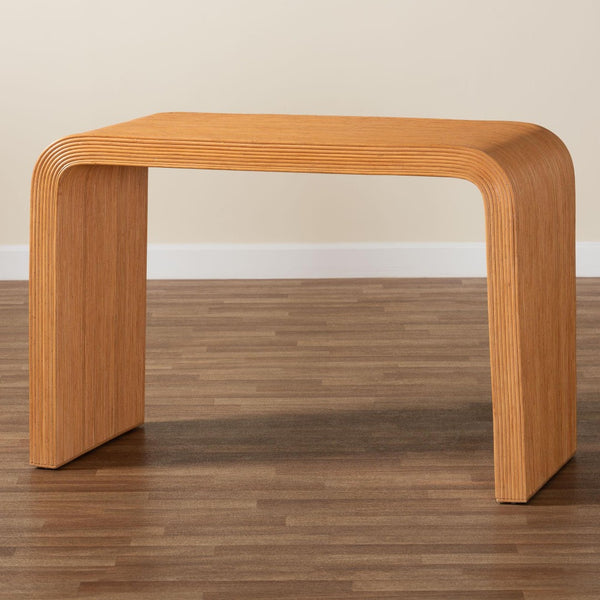 Baxton Studio bali Bali Guevara Bohemian Light Honey Rattan Console Table - Handcrafted Tropical Charm for Any Space Waterfall Model 1-Light Honey-Rattan-Console Table