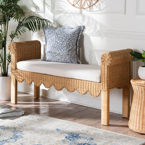 Baxton Studio bali Reiko Handwoven Rattan Bench - Boho Chic Accent Seating for Entryway, Bedroom, or Living Room Palm Short-Open-Natural Rattan-Bench