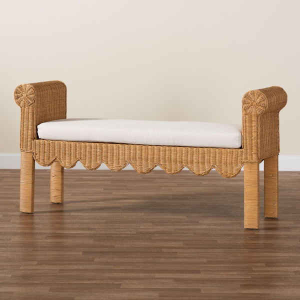 Baxton Studio bali Reiko Handwoven Rattan Bench - Boho Chic Accent Seating for Entryway, Bedroom, or Living Room Palm Short-Open-Natural Rattan-Bench