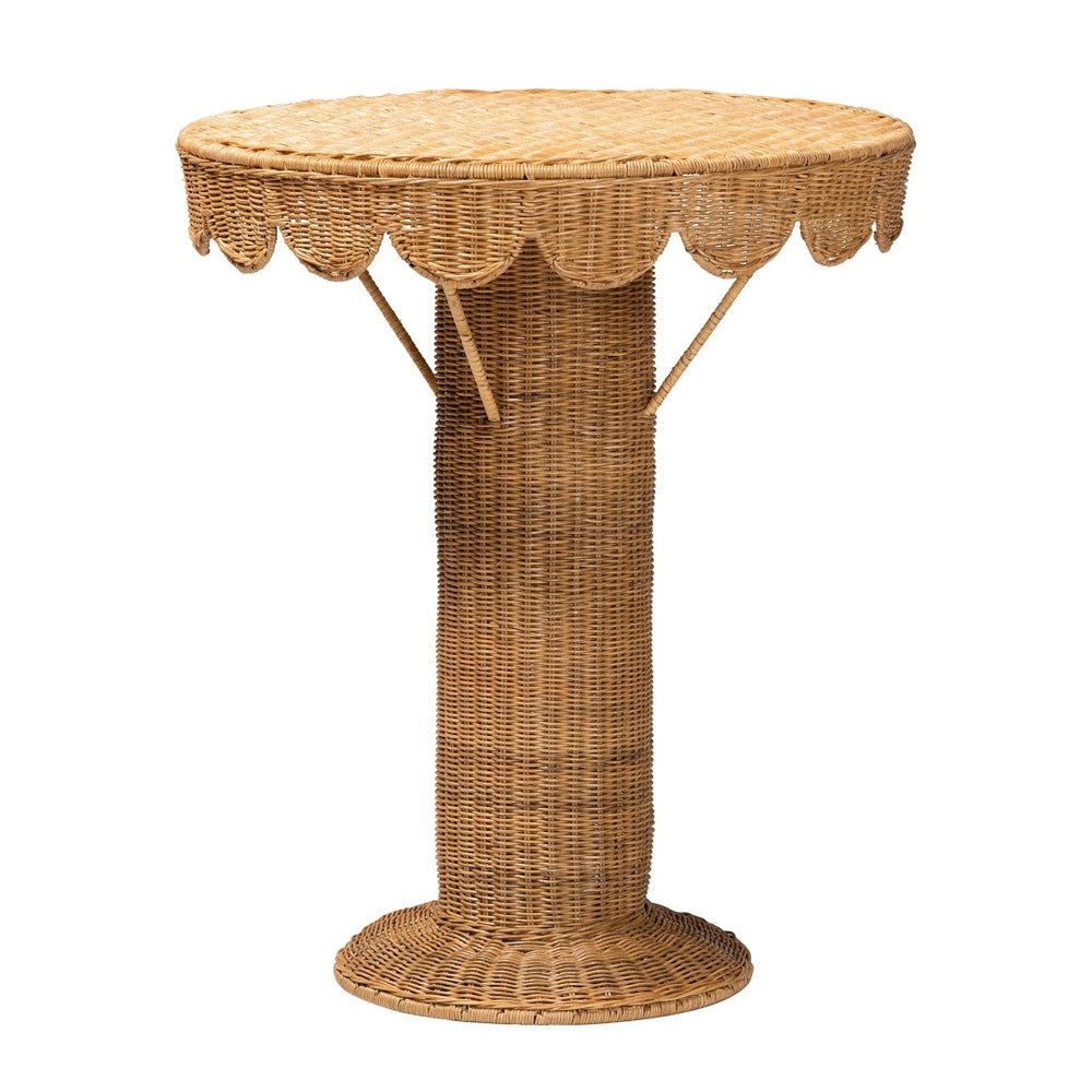 Baxton Studio bali Handcrafted Bohemian Rattan Console Table with Scalloped Trim - Perfect for Entryways & Living Rooms Palm Short-Round-Natural Rattan-Console Table