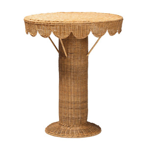 Baxton Studio bali Handcrafted Bohemian Rattan Console Table with Scalloped Trim - Perfect for Entryways & Living Rooms Palm Short-Round-Natural Rattan-Console Table