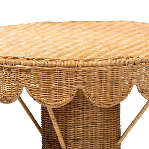 Baxton Studio bali Handcrafted Bohemian Rattan Console Table with Scalloped Trim - Perfect for Entryways & Living Rooms Palm Short-Round-Natural Rattan-Console Table