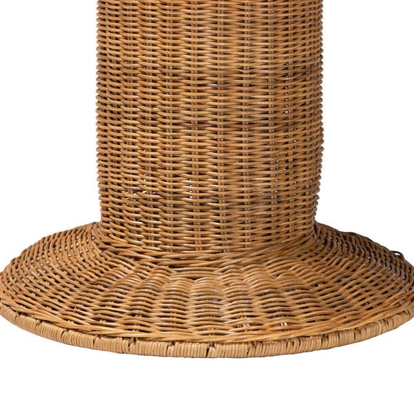 Baxton Studio bali Handcrafted Bohemian Rattan Console Table with Scalloped Trim - Perfect for Entryways & Living Rooms Palm Short-Round-Natural Rattan-Console Table