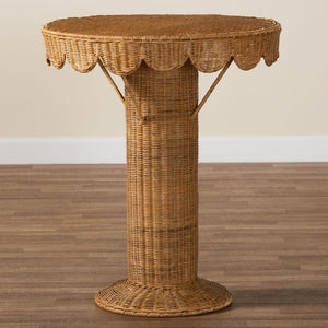 Baxton Studio bali Handcrafted Bohemian Rattan Console Table with Scalloped Trim - Perfect for Entryways & Living Rooms Palm Short-Round-Natural Rattan-Console Table
