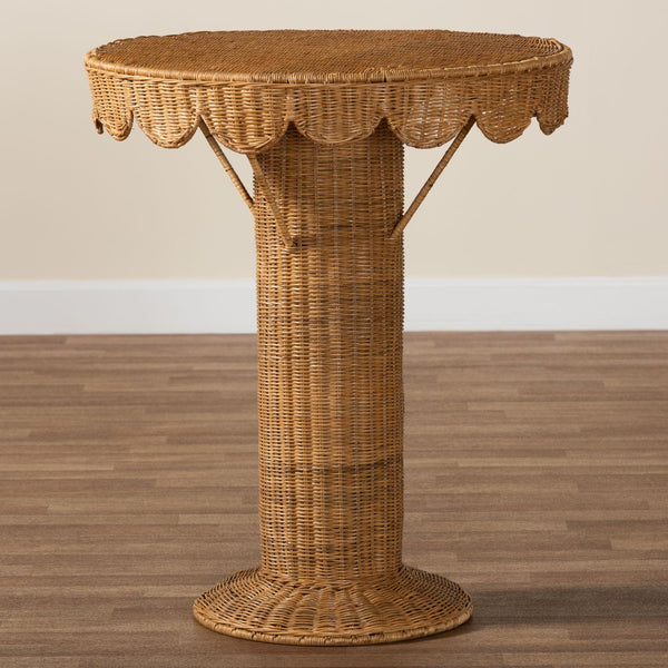 Baxton Studio bali Handcrafted Bohemian Rattan Console Table with Scalloped Trim - Perfect for Entryways & Living Rooms Palm Short-Round-Natural Rattan-Console Table