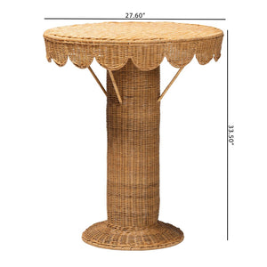 Baxton Studio bali Handcrafted Bohemian Rattan Console Table with Scalloped Trim - Perfect for Entryways & Living Rooms Palm Short-Round-Natural Rattan-Console Table