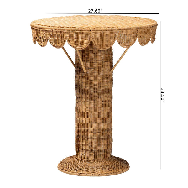 Baxton Studio bali Handcrafted Bohemian Rattan Console Table with Scalloped Trim - Perfect for Entryways & Living Rooms Palm Short-Round-Natural Rattan-Console Table