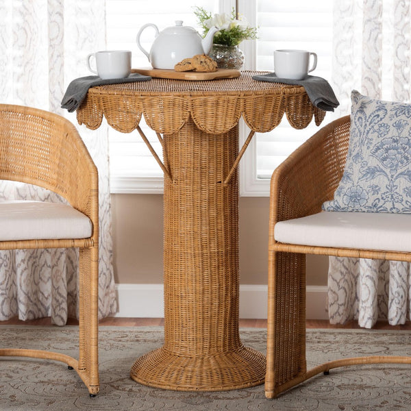 Baxton Studio bali Handcrafted Bohemian Rattan Console Table with Scalloped Trim - Perfect for Entryways & Living Rooms Palm Short-Round-Natural Rattan-Console Table