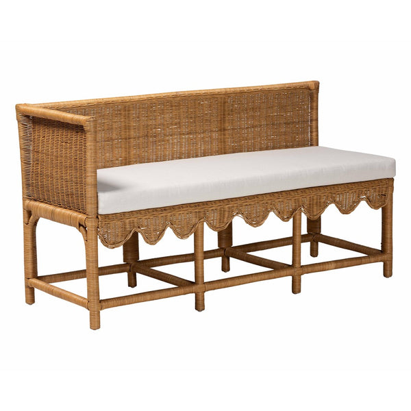 Baxton Studio bali Serenay Bohemian Rattan 2-Piece Dining Nook Set with Scallop Design & Plush Cushions, Natural Charm Palm Short-Natural Rattan-L Shape Seating