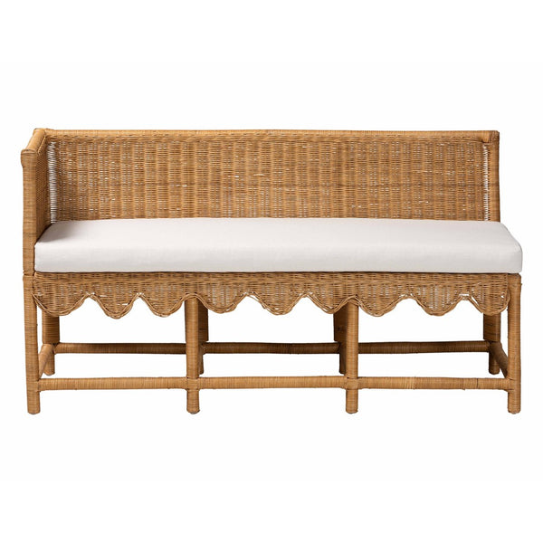 Baxton Studio bali Serenay Bohemian Rattan 2-Piece Dining Nook Set with Scallop Design & Plush Cushions, Natural Charm Palm Short-Natural Rattan-L Shape Seating