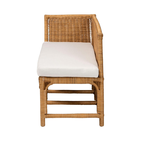 Baxton Studio bali Serenay Bohemian Rattan 2-Piece Dining Nook Set with Scallop Design & Plush Cushions, Natural Charm Palm Short-Natural Rattan-L Shape Seating