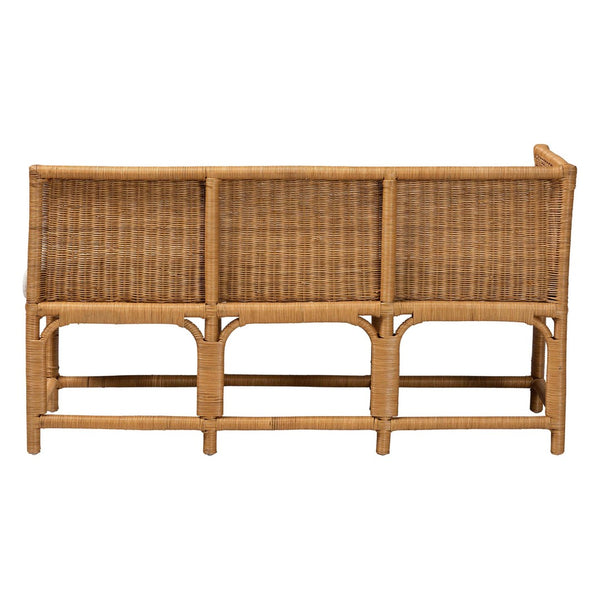 Baxton Studio bali Serenay Bohemian Rattan 2-Piece Dining Nook Set with Scallop Design & Plush Cushions, Natural Charm Palm Short-Natural Rattan-L Shape Seating