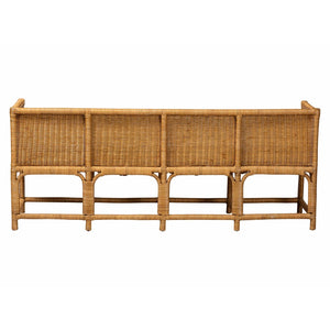 Baxton Studio bali Bali Seranay Bohemian Rattan Dining Bench with Scallop Design & Plush Cushion for Cozy Spaces Palm Short-Natural Rattan-Long-L Shape Seating