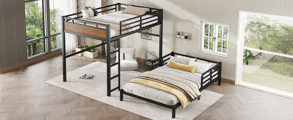English Elm Full Metal Bunk Bed With Walnut Finish - Versatile Loft Style, Sturdy Design, Easy Assembly, Space-Saving W1580S00227