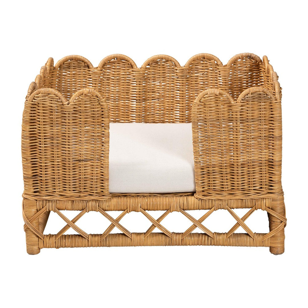 Baxton Studio bali Handmade Rattan Pet Bed - Stylish Bohemian Retreat with Plush Cushion, Fully Assembled Comfort Palm Short-Natural Rattan-Pet Bed