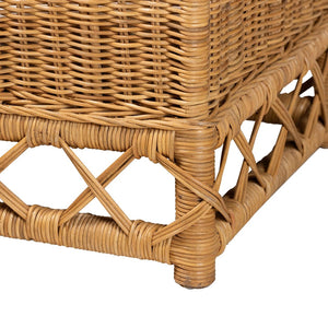 Baxton Studio bali Handmade Rattan Pet Bed - Stylish Bohemian Retreat with Plush Cushion, Fully Assembled Comfort Palm Short-Natural Rattan-Pet Bed