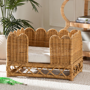 Baxton Studio bali Handmade Rattan Pet Bed - Stylish Bohemian Retreat with Plush Cushion, Fully Assembled Comfort Palm Short-Natural Rattan-Pet Bed