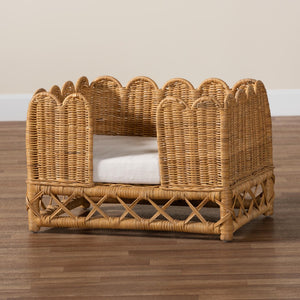 Baxton Studio bali Handmade Rattan Pet Bed - Stylish Bohemian Retreat with Plush Cushion, Fully Assembled Comfort Palm Short-Natural Rattan-Pet Bed