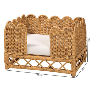 Baxton Studio bali Handmade Rattan Pet Bed - Stylish Bohemian Retreat with Plush Cushion, Fully Assembled Comfort Palm Short-Natural Rattan-Pet Bed