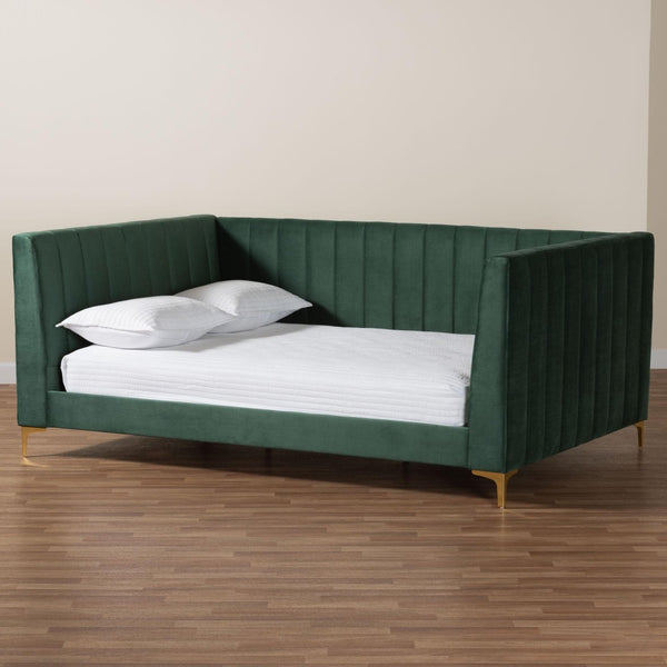 Baxton Studio Baxton Oksana Luxe Emerald Velvet Full Daybed with Gold Metal Legs - Stylish Comfort & Durability CF0344-Emerald Green Daybed-Full
