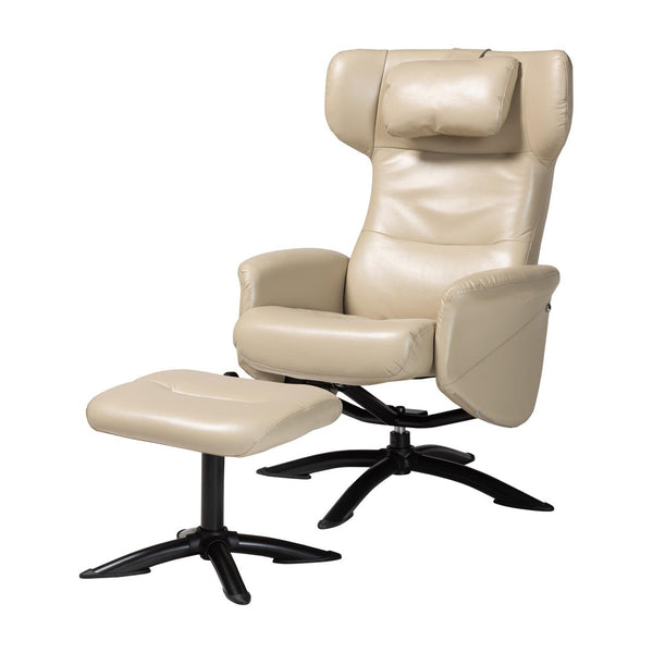 Baxton Studio Baxton Studio Elwood Modern Faux Leather Lounge Chair and Footrest Set for Stylish Comfort Beige BT-70837-04-Beige-LoungeChair