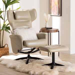 Baxton Studio Baxton Studio Elwood Modern Faux Leather Lounge Chair and Footrest Set for Stylish Comfort Beige BT-70837-04-Beige-LoungeChair
