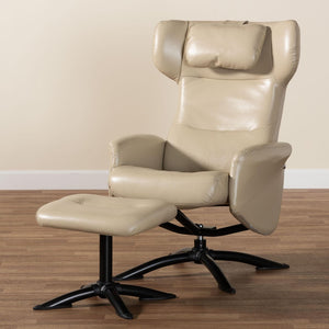 Baxton Studio Baxton Studio Elwood Modern Faux Leather Lounge Chair and Footrest Set for Stylish Comfort Beige BT-70837-04-Beige-LoungeChair