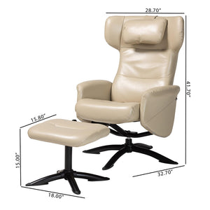 Baxton Studio Baxton Studio Elwood Modern Faux Leather Lounge Chair and Footrest Set for Stylish Comfort Beige BT-70837-04-Beige-LoungeChair