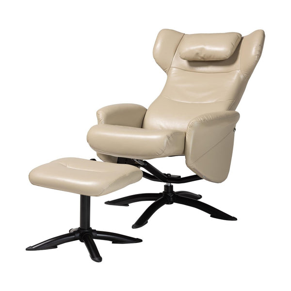 Baxton Studio Baxton Studio Elwood Modern Faux Leather Lounge Chair and Footrest Set for Stylish Comfort Beige BT-70837-04-Beige-LoungeChair