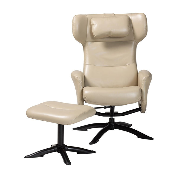Baxton Studio Baxton Studio Elwood Modern Faux Leather Lounge Chair and Footrest Set for Stylish Comfort Beige BT-70837-04-Beige-LoungeChair