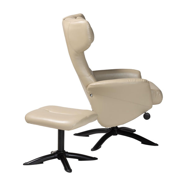 Baxton Studio Baxton Studio Elwood Modern Faux Leather Lounge Chair and Footrest Set for Stylish Comfort Beige BT-70837-04-Beige-LoungeChair