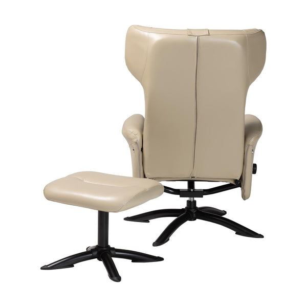 Baxton Studio Baxton Studio Elwood Modern Faux Leather Lounge Chair and Footrest Set for Stylish Comfort Beige BT-70837-04-Beige-LoungeChair