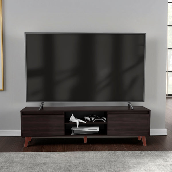 English Elm TV Walnut Entertainment Console for TVs up to 75" — 70.8" Modern Cabinetry, Scratch-Resistant Finish B128P387083