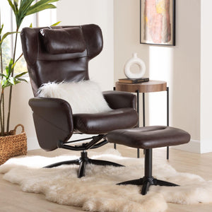 Baxton Studio Baxton Studio Elwood Modern Faux Leather Lounge Chair and Footrest Set for Stylish Comfort Brown BT-70837-05-Brown-Lounge Chair