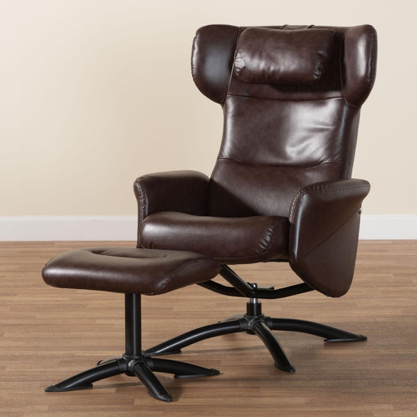 Baxton Studio Baxton Studio Elwood Modern Faux Leather Lounge Chair and Footrest Set for Stylish Comfort Brown BT-70837-05-Brown-Lounge Chair