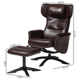 Baxton Studio Elwood Modern Brown Faux Leather 2-Piece Lounge Chair and Footrest Set