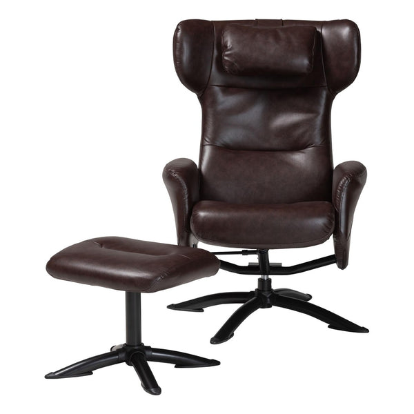 Baxton Studio Baxton Studio Elwood Modern Faux Leather Lounge Chair and Footrest Set for Stylish Comfort Brown BT-70837-05-Brown-Lounge Chair
