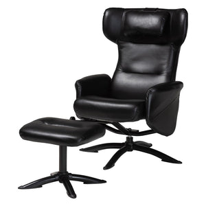 Baxton Studio Baxton Studio Elwood Modern Faux Leather Lounge Chair and Footrest Set for Stylish Comfort Black BT-70837-06-Black-Lounge Chair