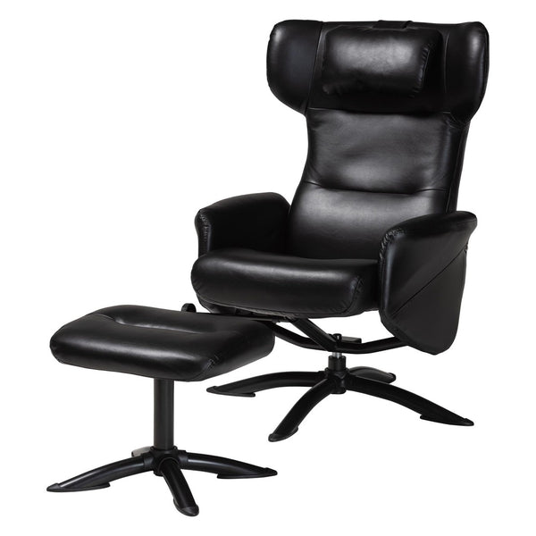Baxton Studio Baxton Studio Elwood Modern Faux Leather Lounge Chair and Footrest Set for Stylish Comfort Black BT-70837-06-Black-Lounge Chair