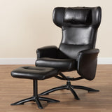 Baxton Studio Elwood Modern Black Faux Leather 2-Piece Lounge Chair and Footrest Set