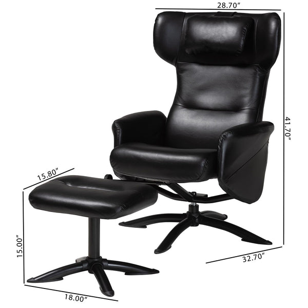 Baxton Studio Baxton Studio Elwood Modern Faux Leather Lounge Chair and Footrest Set for Stylish Comfort Black BT-70837-06-Black-Lounge Chair