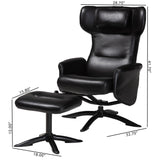 Baxton Studio Elwood Modern Black Faux Leather 2-Piece Lounge Chair and Footrest Set