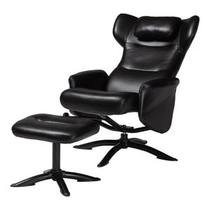 Baxton Studio Baxton Studio Elwood Modern Faux Leather Lounge Chair and Footrest Set for Stylish Comfort Black BT-70837-06-Black-Lounge Chair