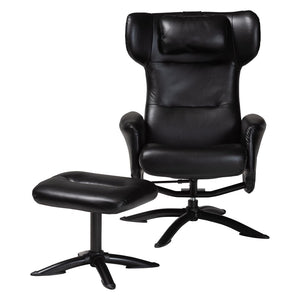 Baxton Studio Baxton Studio Elwood Modern Faux Leather Lounge Chair and Footrest Set for Stylish Comfort Black BT-70837-06-Black-Lounge Chair