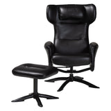 Baxton Studio Elwood Modern Black Faux Leather 2-Piece Lounge Chair and Footrest Set