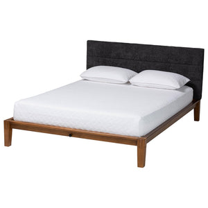 Baxton Studio Baxton Studio Mariette Japandi Queen Bed in Dark Grey Teddy Fabric & Walnut Wood Frame, Modern Elegance BBT61242-XD841-26 Dark Grey/Walnut-Queen